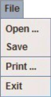 5.4 Beschrijving van de werkbalk 5.4.1 File menu Open Openen van opgeslagen bestanden Save Opslaan van gegevens Print Opgeslagen of
