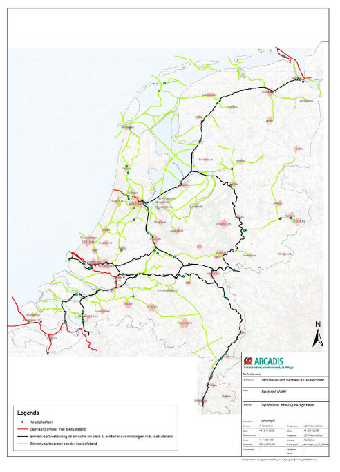 Transport vindt alleen op vaarwegen met bevaarbaarheid-klassen IV, V en VI plaats in zulke hoeveelheden dat er mogelijke externe veiligheidsrisico s kunnen optreden.