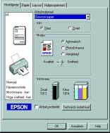 Controleer of EPSON Stylus COLOR 580 als printer is geselecteerd en klik vervolgens op Printer, Setup, Opties of Eigenschappen.