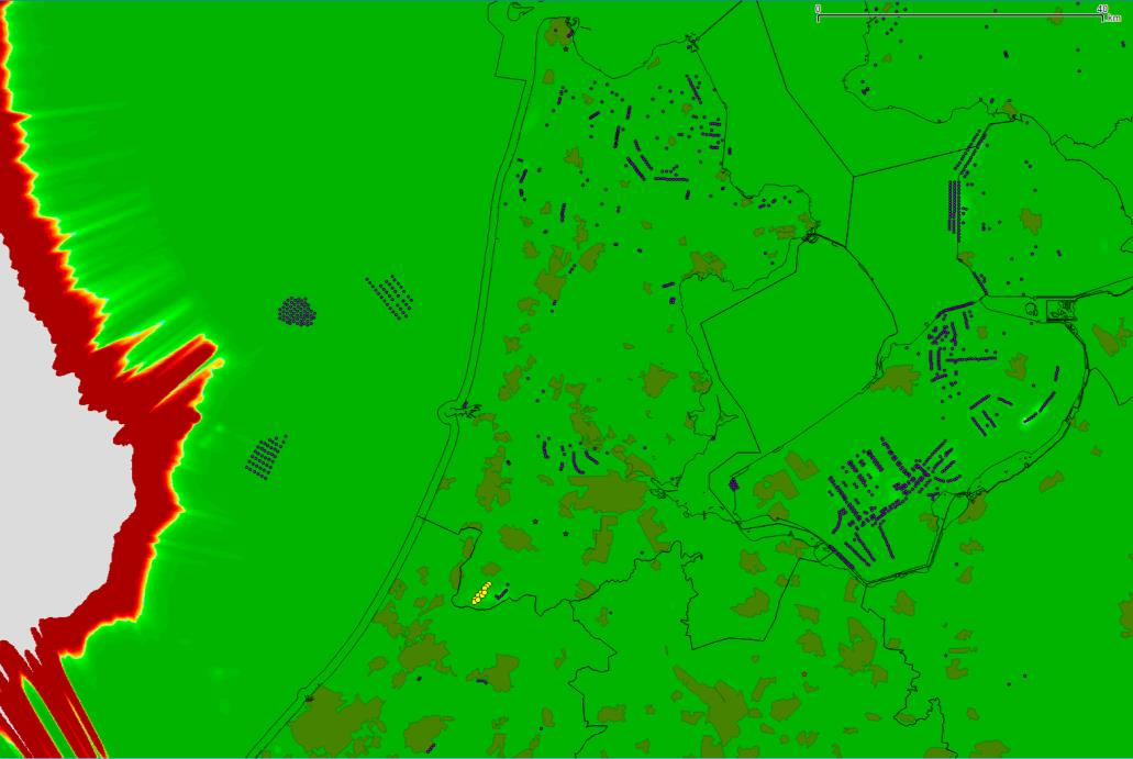 is gerealiseerd (baseline). Op dit figuur is detectiekansmiddeling toegepast. De stippellijnen geven aan waar de schaduw kan gaan ontstaan. MASS De Kooy Positie Windpark MASS Soesterberg Figuur 3.