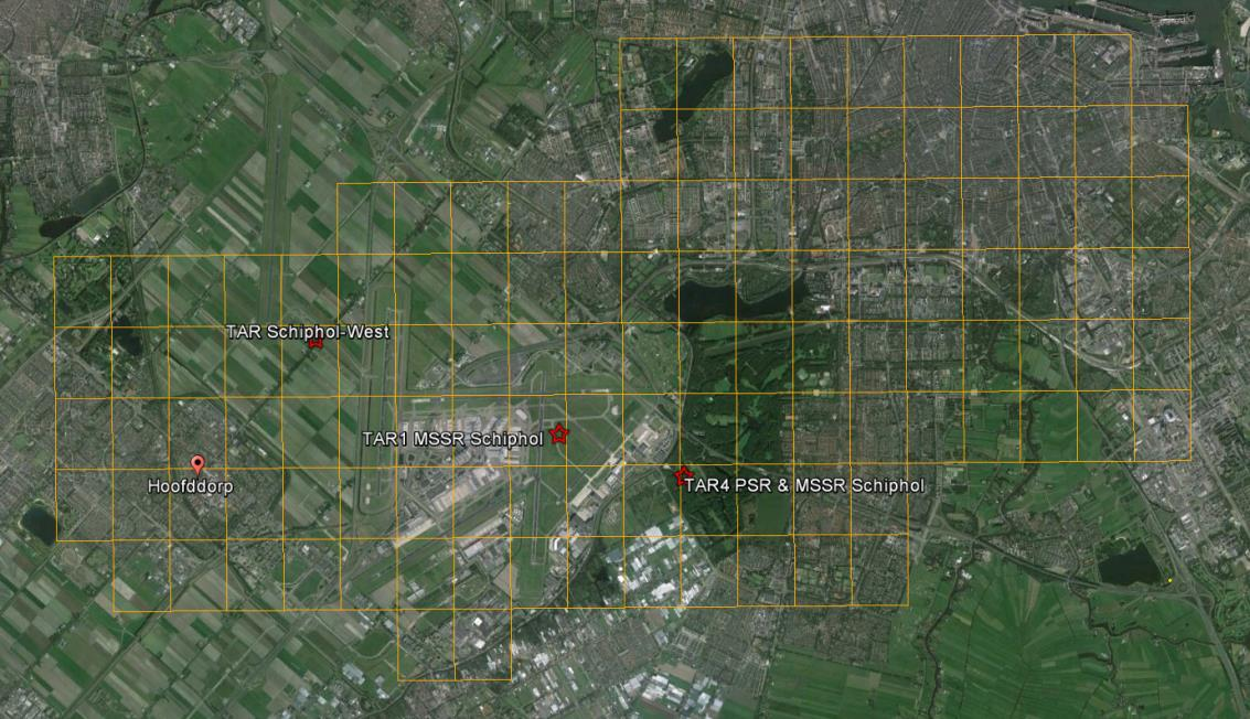 TNO-rapport TNO 2015 R11007 1.0 25 augustus 2015 33 / 106 Figuur 4.1 Ligging van de in oranje aangegeven 125 aanvullende AHN-2 sub units rond Schiphol [Google Earth, september 2013].