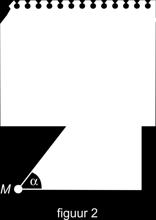In figuur 2 staat een rechthoekige driehoek; A is de plaats van de gondel op t = 10, M is het middelpunt van het rad.