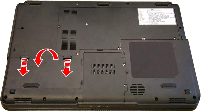 Vervangen van het geheugen Stap 1 Verwijder de batterij Voordat u met de reparatie van uw notebook begint, dient u eerst de batterij te verwijderen.