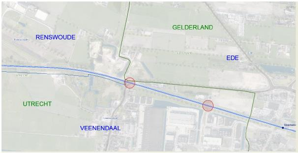 3 Plaats van het project Het plangebied bestaat uit twee spoorwegovergangen en de route tussen het NS-station Veenendaal-De Klomp en het Fort aan de Buursteeg en is gelegen in de gemeente Veenendaal.