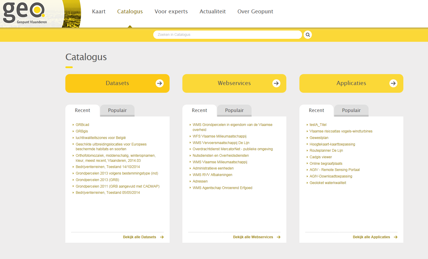 2.2 Catalogus De Geopunt-catalogus bevat de datasets, webservices en applicaties van het Agentschap Informatie Vlaanderen en derde partijen die deze beschikbaar stellen voor het publiek.