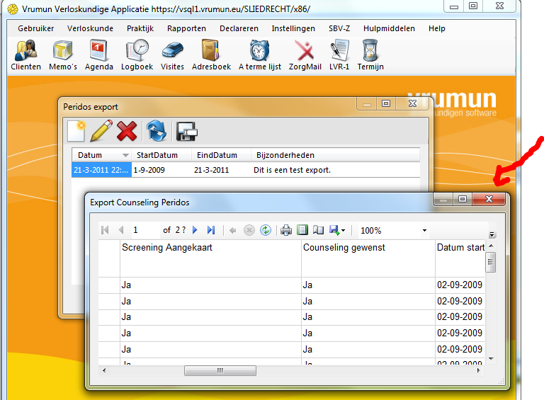 1.4 Vrumun toont een rapport in een Microsoft ReportViewer met de exportgegevens.