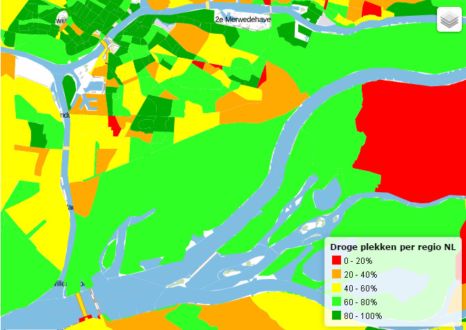 Waterveiligheidsplan Eiland van Dordrecht Impactanalyse december 2016 Figuur 8: Percentage gebouwen (obv BAG) met een potentiele droge verdieping bij de maximale waterdiepte (bron LIWO) Figuur 9
