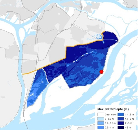 december 2016 Waterveiligheidsplan Eiland van Dordrecht Impactanalyse noordelijk gebied overstromen. Bij een doorbaak aan de noordzijde, bij Kop van t Land (met een faalkans van kleiner dan 1/10.