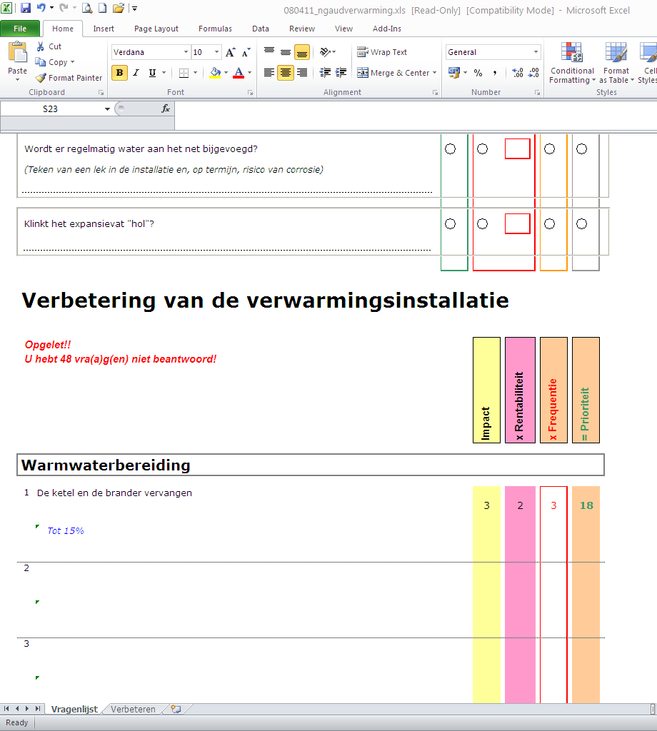 Impact 1: Laag 2: Gemiddeld 3: Hoog Rentabiliteit 1: Laag 2: Gemiddeld 3: Hoog Frequentie 1: Marginaal 2: Frequent