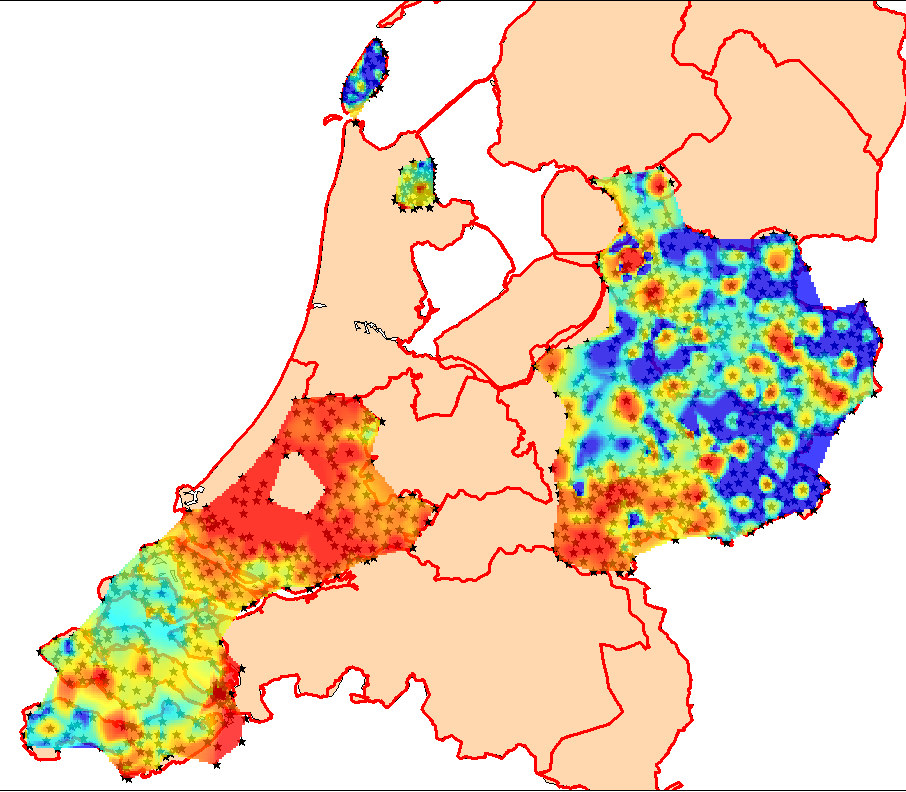 Figuur 6 Hemelhelderheid Nederland Overijssel is vergelijkbaar met Gelderland en Zeeland wat betreft de duisternis.
