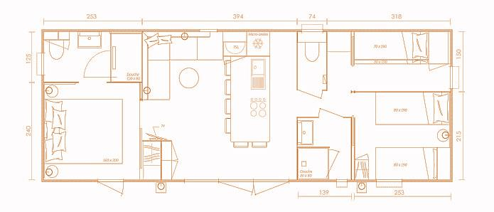 3 kamers 2 badkamers - 39 m² - met TV Inventaris Alle vakantiehuisjes zijn uitgerust met een complete inventaris voor het maximale aantal gasten die er