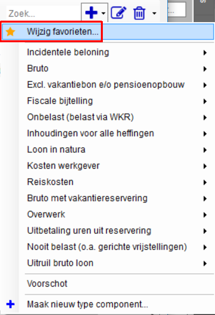 Favorieten aanmaken U kunt bij 'Verlonen' ook uw eigen Favorieten aanmaken voor de door u vaak gebruikte toeslagen, inhoudingen en incidentele beloningen. Die hebt u dan voortaan direct in beeld.