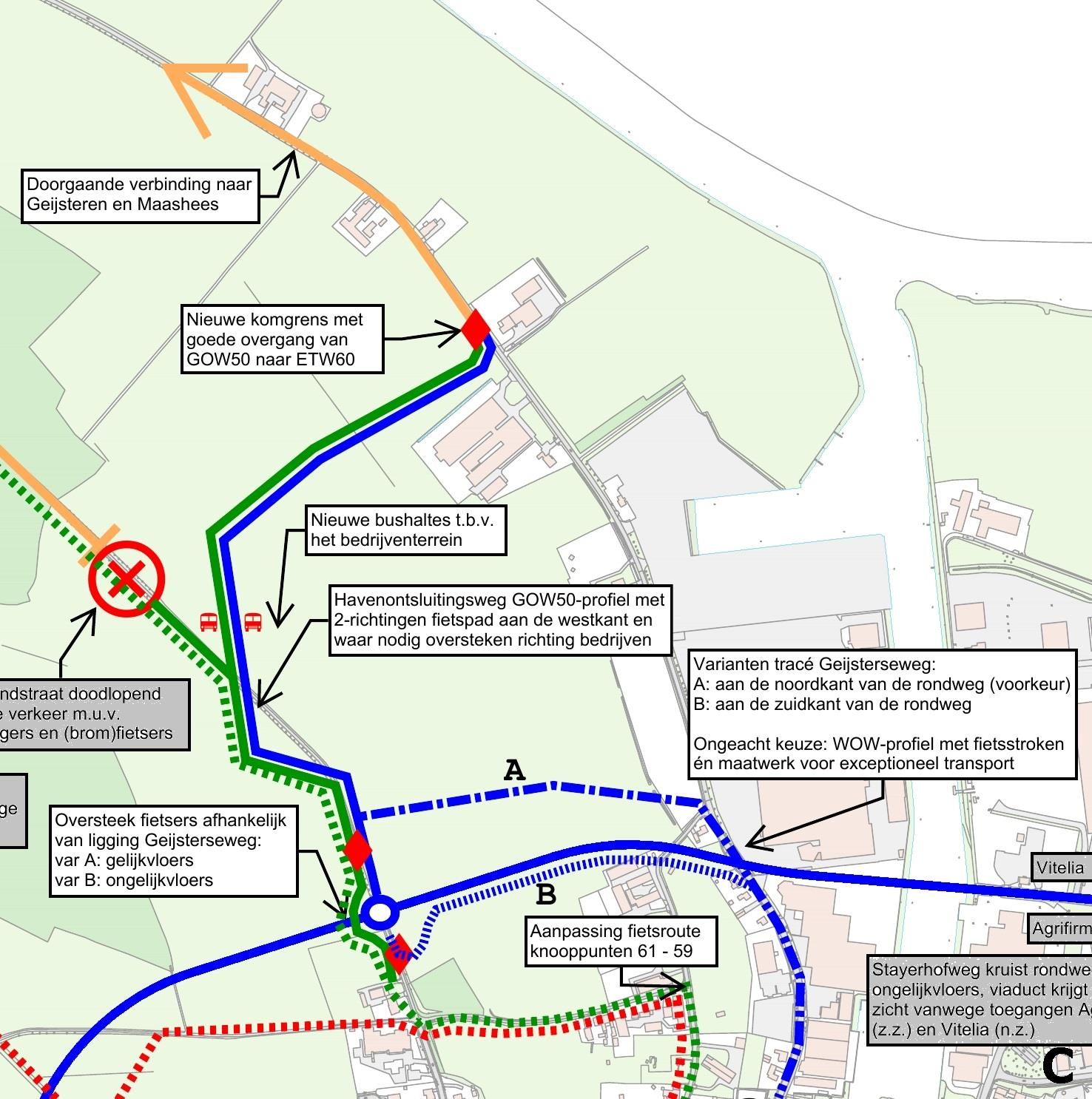 UITSNEDE C: HAVENONTSLUITINGSWEG EN AANPASSINGEN GEIJSTERSEWEG De Geijsterseweg buiten de kom is en blijft de hoofdverbinding vanuit Wanssum naar Geijsteren (en verder richting Maashees), de