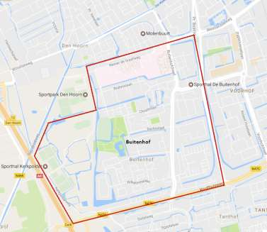 Bron: Google Maps 2.2 De opgave: waarom is wijkaanpak nodig in Buitenhof? 18 In Buitenhof zijn twee opgaven van groot belang: een integrale opgave en een sociaal economische opgave.