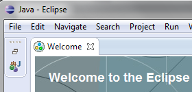 Als het Welcome scherm nog zichtbaar is, klik dan op het kruisje van het Welcome scherm of op het Restore icon om het project te kunnen zien: Het Eclipse scherm ziet er nu