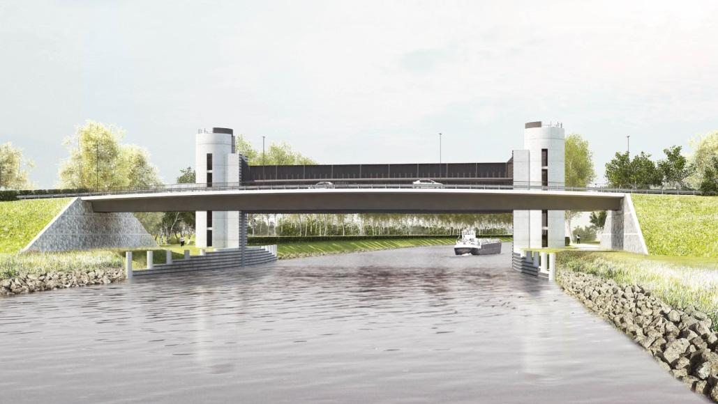 Brug met opritten Tezamen met de keersluis wordt een nieuwe brug gerealiseerd met een doorvaarthoogte van, zoals hiervoor aangegeven, 9,1 meter.