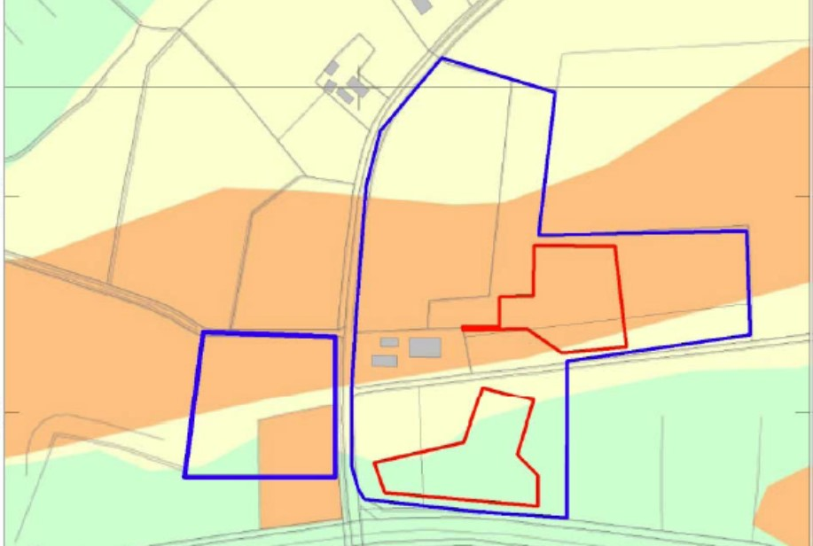 35 Afbeelding 24: Uitsnede uit de Archeologische Beleidskaart Leusden met het plangebied blauw omlijnde en de deellocaties A (noord) en B (zuid) in het rood.