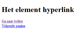 Een hyperlink maak je door het A element te gebruiken. De A is afkomstig van van het woord anchor (anker). Tip: zorg er altijd voor dat de bestandsnaam geen spaties bevat, je krijgt dan foutmeldingen.