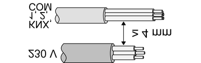 Afbeelding 4: Afstand tussen net- en stuurkabel Minimale afstand tussen netspanning en bus-/nevenaansluitingsaders: 4 mm(afbeelding 4).