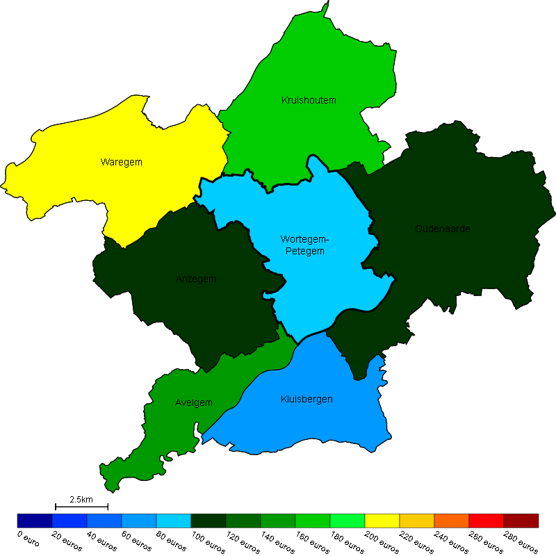 Vastgoed Prijs van bouwgrond in Wortegem-Petegem en omgeving Gemiddelde prijs in e/m 2 van bouwgrond in Wortegem-Petegem en omgeving Bron : Berekeningen van de ADSEI (FOD Economie)