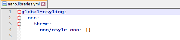 20.4. Het.libraries.yml bestand Gebruik maken van assets In Drupal 8 worden stylesheets (css) en JavaScript (js) op dezelfde manier ingeladen voor modules en thema s.