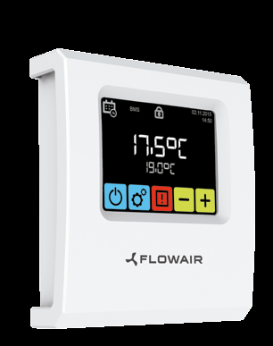 met touchscreen, bediend en integreert verschillende FLOWAIR producten tot 31 units door één regelaar.
