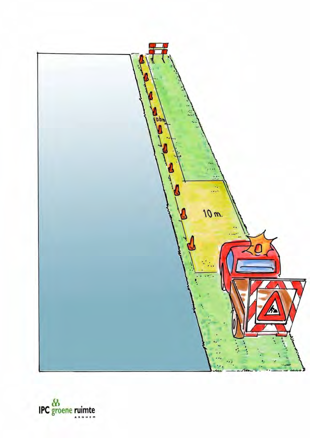 Plaats de kegels minimaal 25 cm van de weg af.