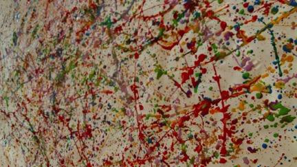 Het werkwoord Pollocken Jackson Pollock is een beroemde kunstenaar uit de vorige eeuw. Hij liet slierten verf van zijn kwast druipen op grote vellen papier die op de grond lagen.