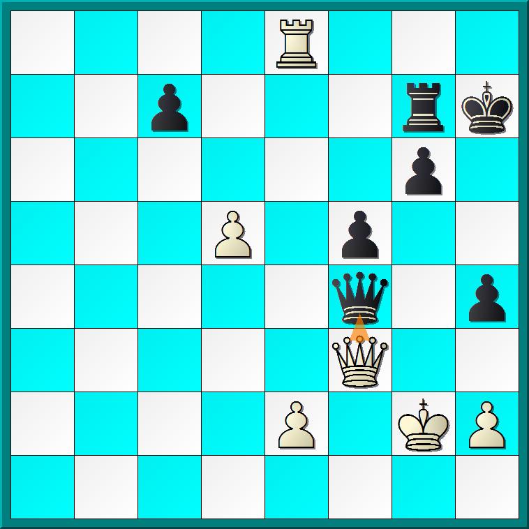 28.Dxc4 Lxf4 29.gxf4 en Wit zou remisekansen hebben. 26...c4! Deze zet, die ik al geruime tijd in gedachten had, is de kern van Zwart s tegenspel,. 27.Txc4 Ta1+ 28.Tc1 Da3 29.Tbb1 Beter 29.