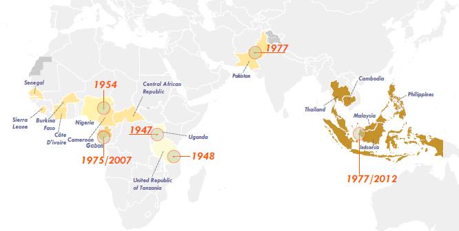 Epidemiologie Sinds isolatie in 1947 circulatie van zikavirus in: West Afrika (Nigeria, Sierra Leone,.