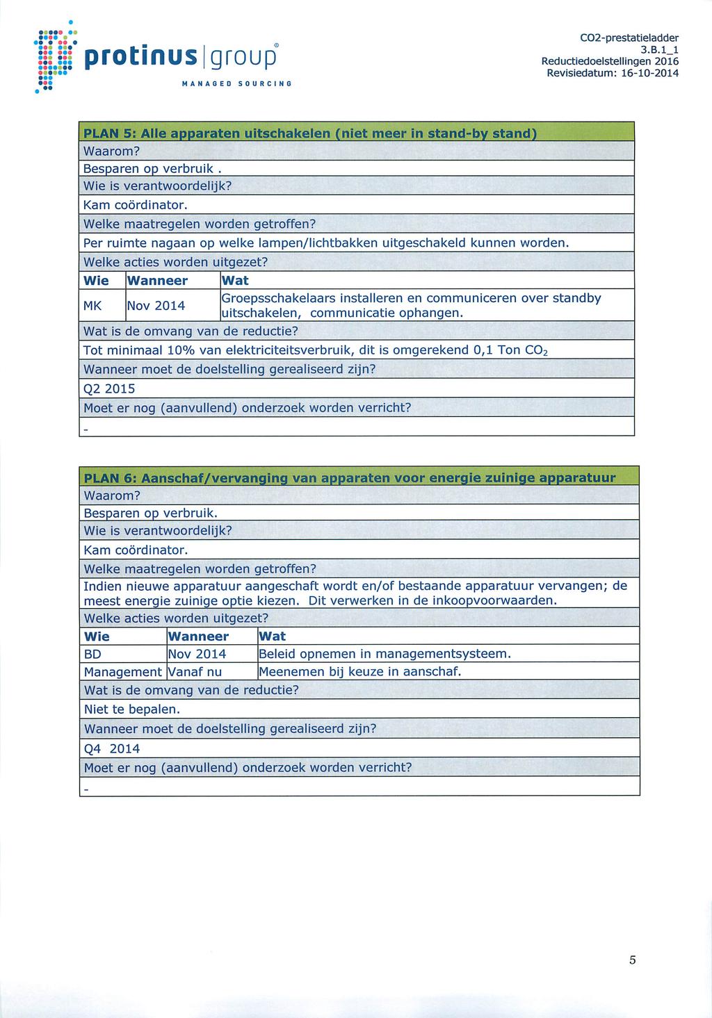 PLAN 5: Alle apparaten uitschakelen (niet meer in stand-by stand) Besparen op verbruik Kam coordinator. Per ruimte nagaan op welke lampen/lichtbakken uitgeschakeld kunnen worden.