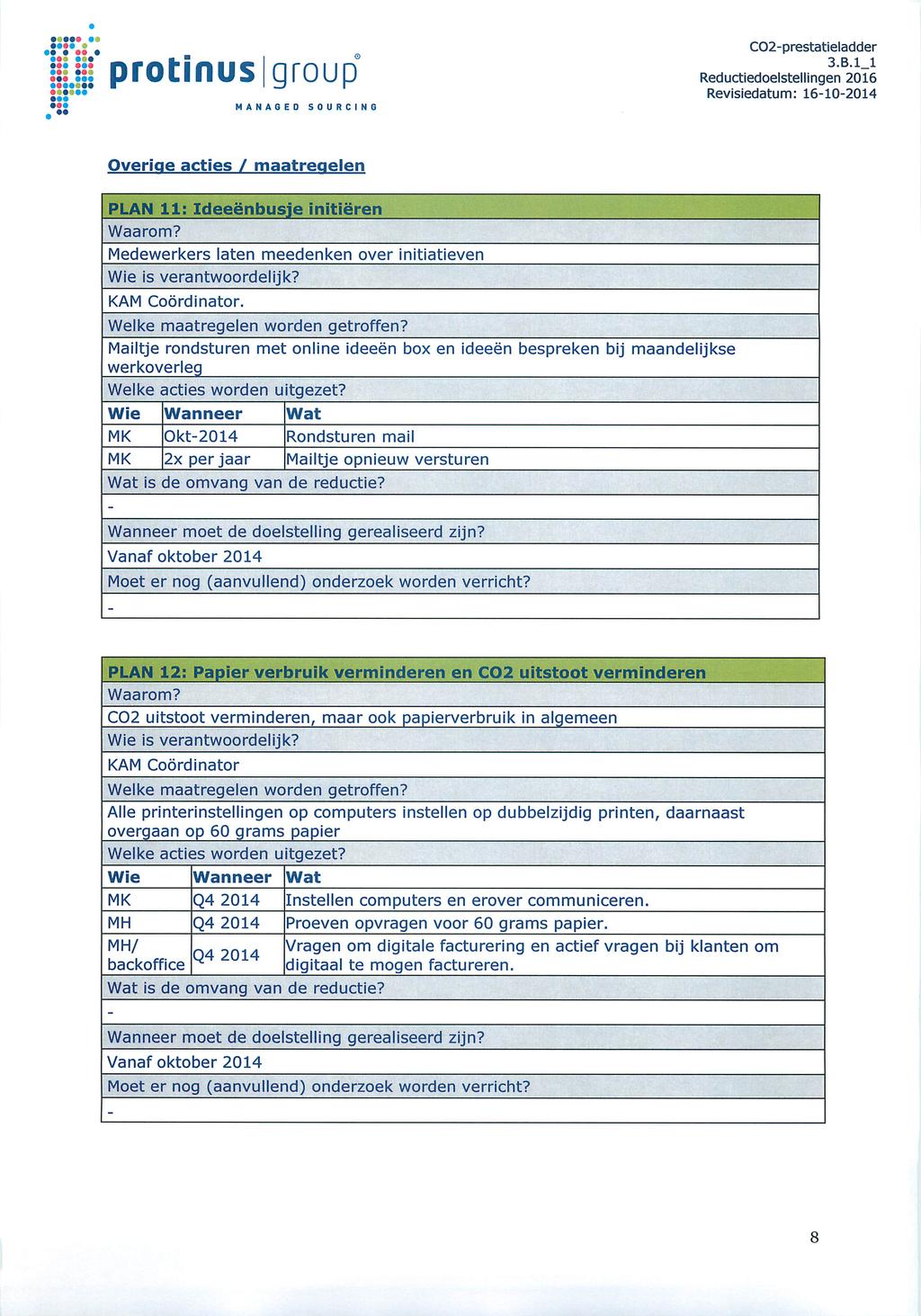 <> '. ). ' ' 0 Overiqe acties / maatregelen PLAN 11: Ideeenbusje initieren Medewerkers laten meedenken over initiatieven KAM Coordinator.