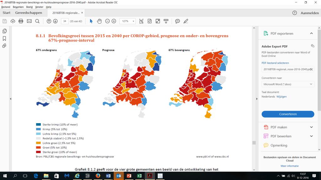 Bevolking: toename in noordvleugel Randstad Prognose % groei 2040 Tot 2040 zowel in regio Alkmaar, regio IJmond en regio Zaanstreek bevolkingsgroei Ook grotere demografische druk vanuit