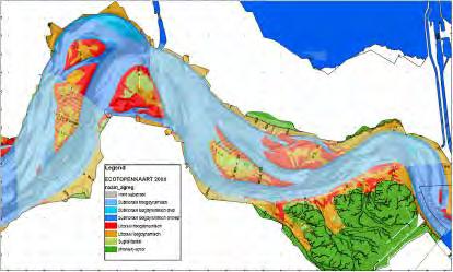 Figuur 1: Voorbeeld van een ecotopenkaart van het oostelijke deel van de Westerschelde Het Z.E.S. is ontwikkeld in Nederland en wordt toegepast op de zoute wateren.