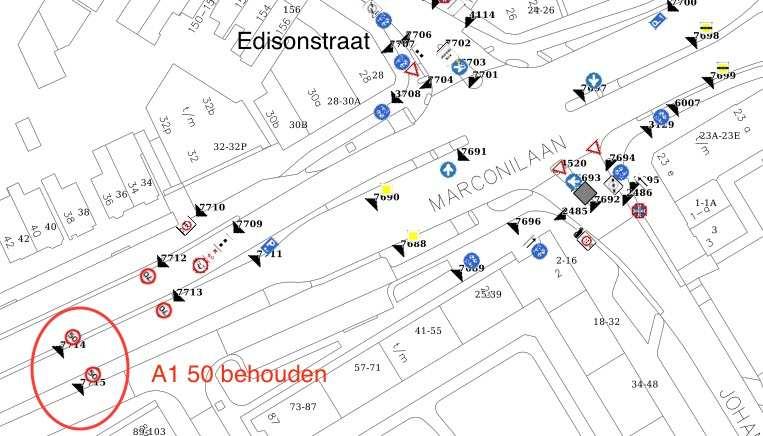 Locatie 22: Marconilaan/Edisonstraat verkeersborden A1