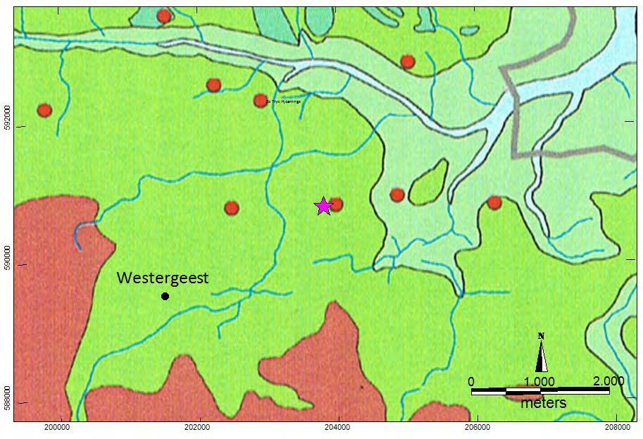 De hier weergegeven kaarten zijn gepubliceerd in Nicolay 2010. Afbeelding 3a. Een reconstructie van het landschap in de Romeinse tijd (100 na Chr.) met bekende vindplaatsen uit die tijd.