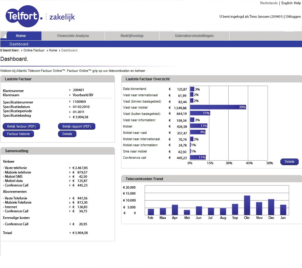 Telfort Zakelijk Factuur Online. 2. 3. 4.. Factuurgegevens huidige factuur 2. Maandgrafiek alle kosten 3. Samenstelling factuurbedrag 4.