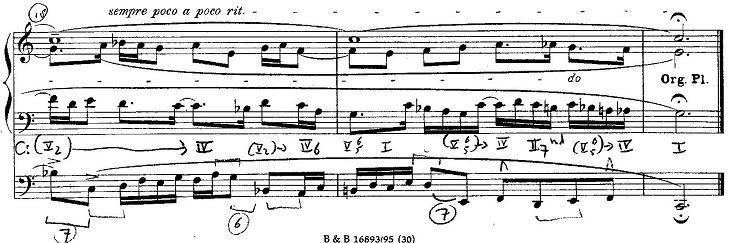 De inzet van r. 1 verdient extra aandacht. In de contrapuntische inleiding brengen bas, tenor en alt drie keer een dalende septiemsprong.