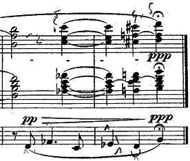 Melodia op. 59 nr. 11 in Bes- groot: dubbelverminderd septiem / overmatig dominant.