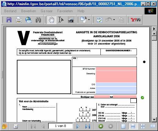 81 Figuur 9.2: Aangifte Vensoc Bron: http://minfin.fgov.be/ (2006) De VenSoc aangifte moet worden opgeslagen in de map die in de eerste stap gecreëerd werd, onder de 1I_00002751_NL_2006.pdf.