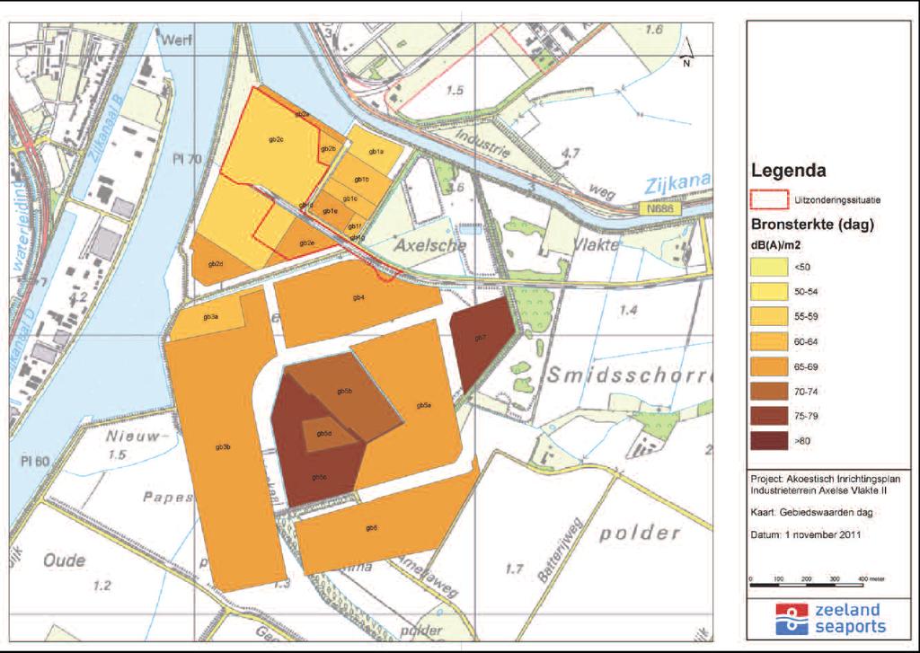 Opmerking: Voor de gebieden 2c en 2e is wel een gebiedswaarde vastgesteld maar daar wordt zolang het gebied valt binnen de inrichtingsgrens van Outokumpu niet mee gerekend.