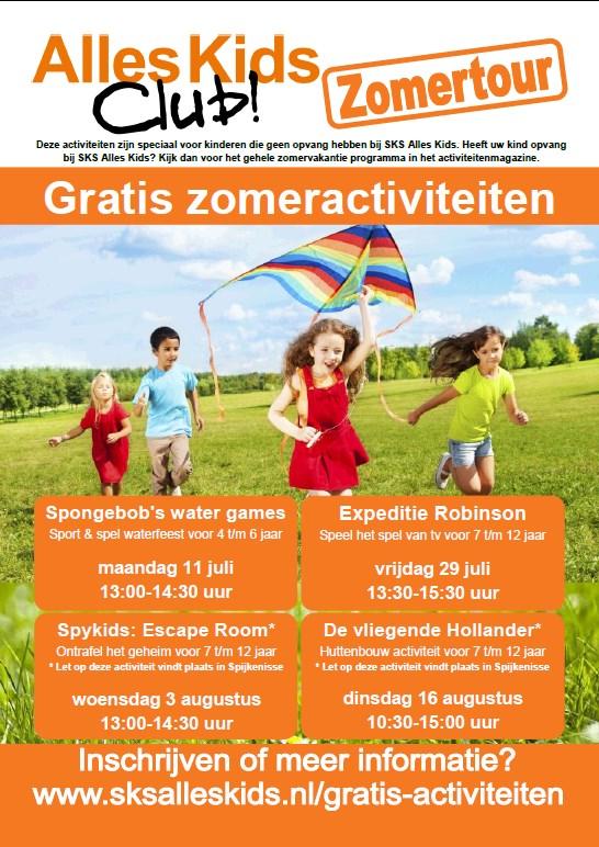 Iets doen deze zomer? Zie op onderstaande flyer informatie van SKS Alles Kids over gratis zomeractiviteiten.