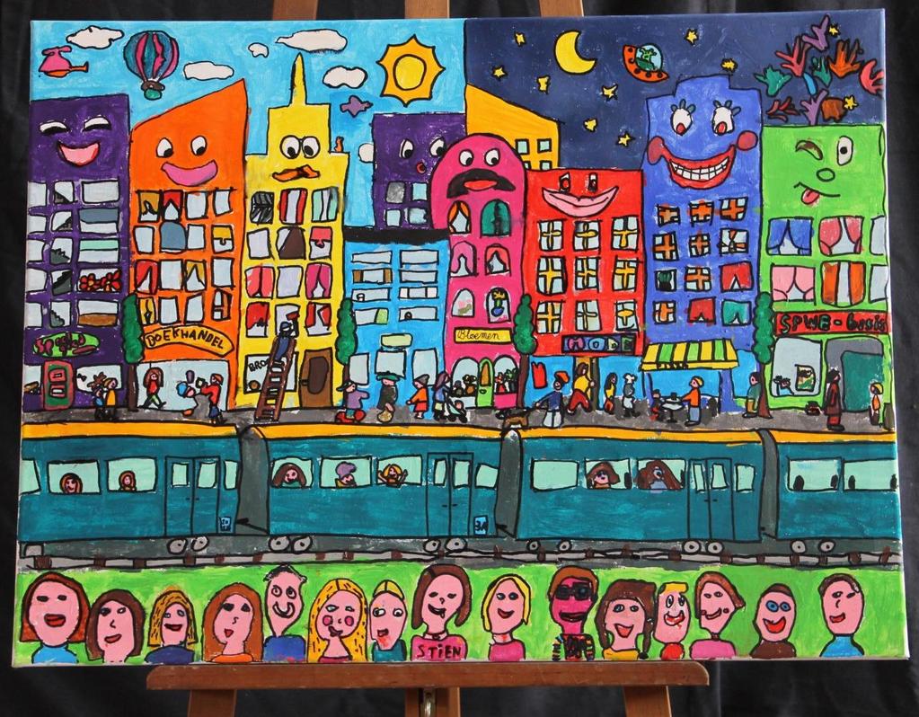 Titel : De trein naar Wevelgem City Gemaakt naar James Rizzi De kunststroom is pop art.