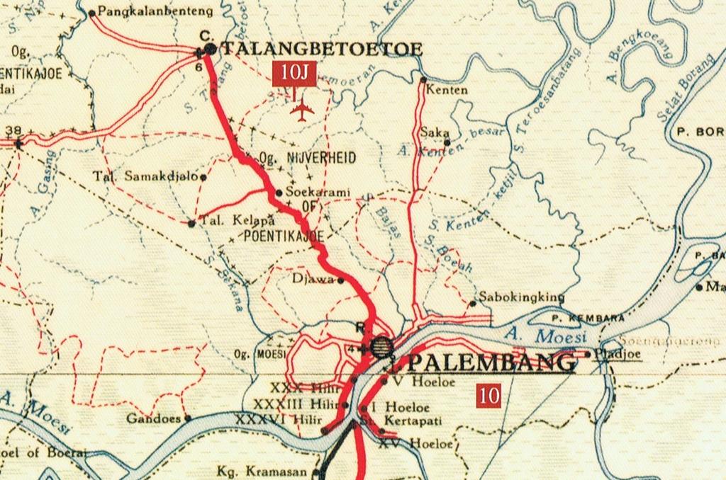 De Palembangse Benedenlanden (vierde deel) VLIEGVELD TALANGBETOETOE Figuur 126: Het vliegveld Talangbetoetoe ten noorden van de stad Palembang.