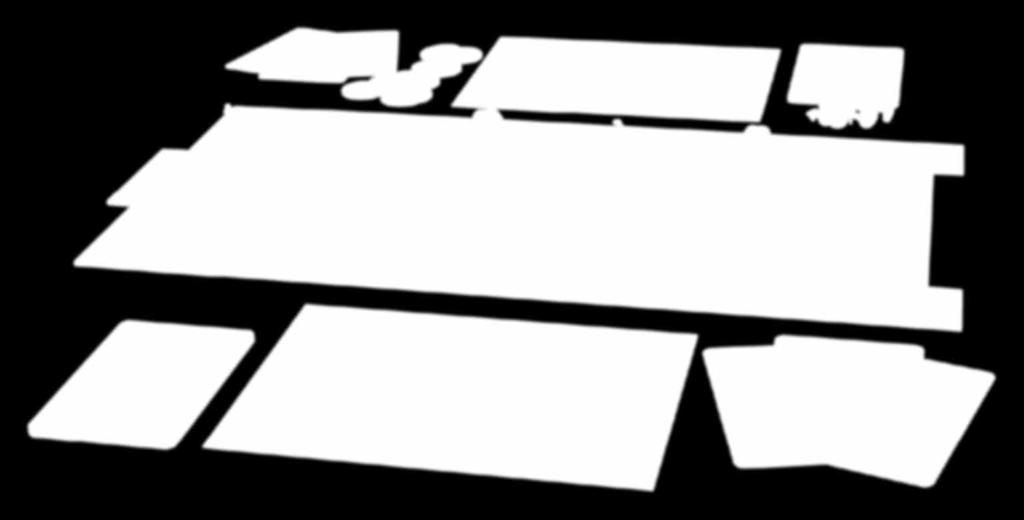 2) Leg de 6 vierkant tegels willekeurig neer, een 2-bij-3 rechthoek vormend. 3) Leg de 4 L-vormige tegels willekeurig aan de korte zijden van de rechthoek gemaakt in stap 2.
