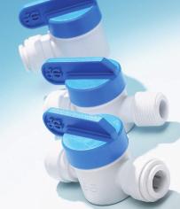 fsluitkranen van John Guest zijn gemaakt van wit polypropyleen met EPDM O-ringen, speciaal volgens levensmiddelrichtlijnen voor toepassingen met drinkwater vervaardigd.