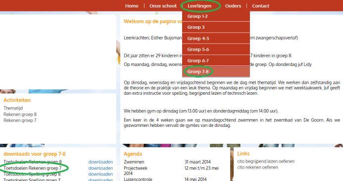 De inhoud van het blok kunt u terugvinden op de website www.geertholle.nl. Onder het kopje leerlingen staat in het blok ownloads een document met de naam Toetsdoelen Rekenen.