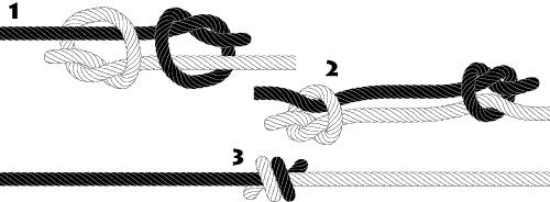Vlaggesteek Wordt gebruikt om twee touwen van verschillende dikte aaneen te binden. Hij wordt ook gebruikt om een touw aan een lus te bevestigen.