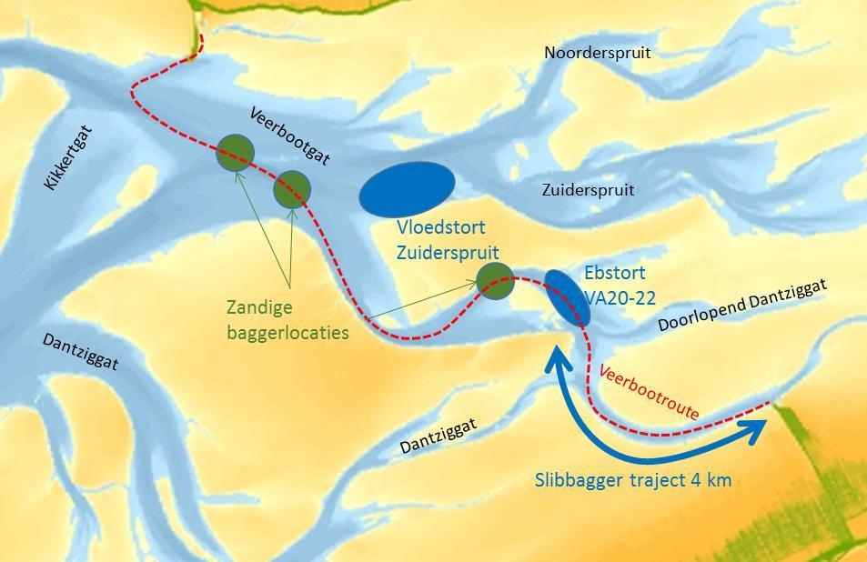 Figuur 2.2 Bagger- en stortlocaties in de omgeving van Holwerd.