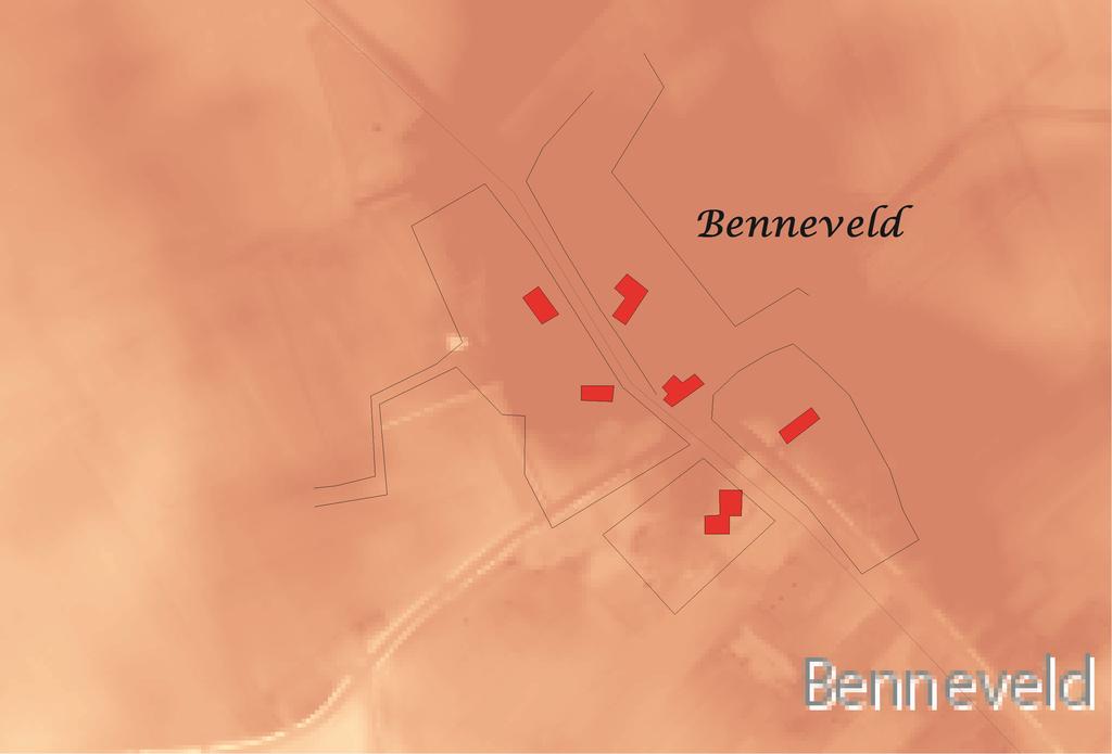 5 schuldmudden Evenals van Aalden is ook van Benneveld geen kadastraal plan van 1832 beschikbaar. Ook hier heb ik de figuratie aangegeven zoals die voorkomt op de oudst bekende topografische kaart.